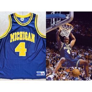 WEBBER #4 Michigan Wolverines 90s MAJESTIC jersey XL navy NCAA basketball vtg